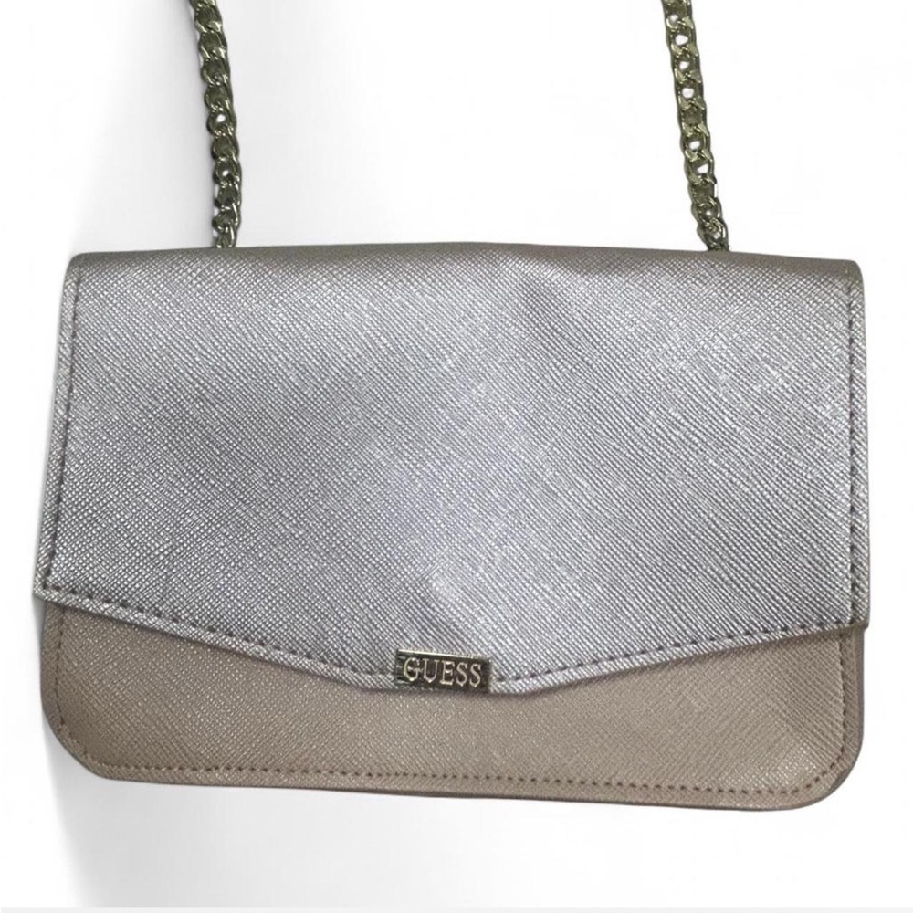 GUESS Metallic Silver and Pink Crossbody Bag